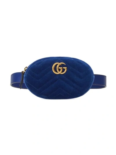 Shop Gucci Gg Marmont Matelassé Velvet Belt Bag In Blue