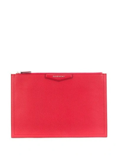Shop Givenchy Antigona Leather Clutch Bag In Red