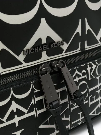 Shop Michael Michael Kors Rhea Medium Newsprint Logo Backpack In Black