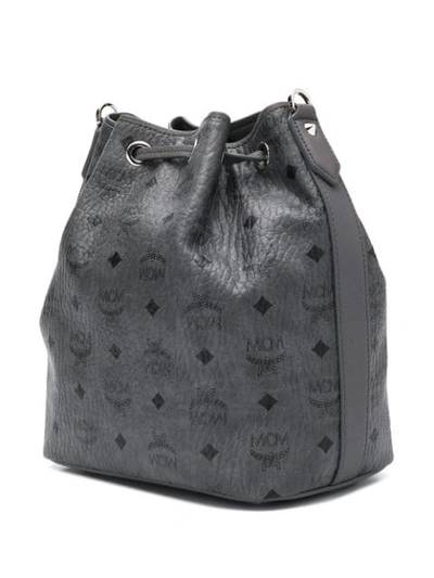 Shop Mcm Logo Print Bucket Bag In Grey