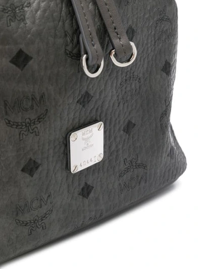 Shop Mcm Logo Print Bucket Bag In Grey