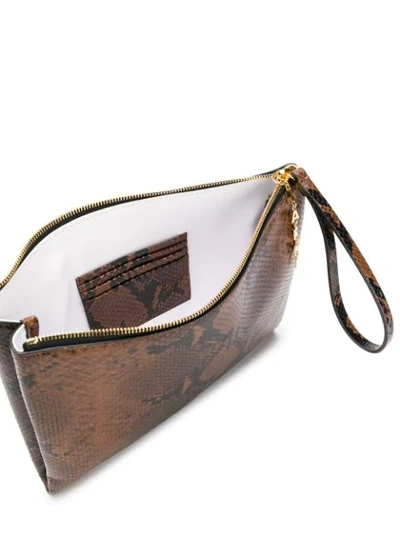 Shop Marni Snake-effect Clutch Bag In Brown
