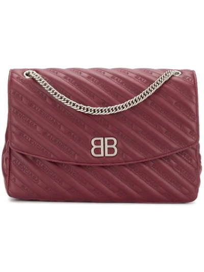 Shop Balenciaga Large Bb Round Shoulder Bag - Red