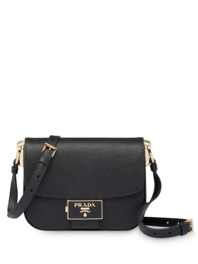 Shop Prada Ensemble Logo Plaque Shoulder Bag In Black