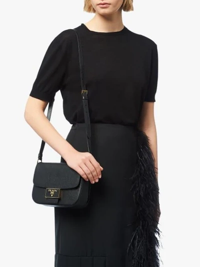 Shop Prada Ensemble Logo Plaque Shoulder Bag In Black