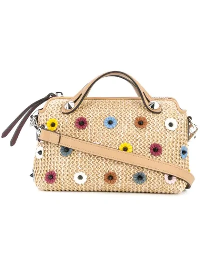 Shop Fendi By The Way Small Embellished Boston Bag In A1t1 Naturalmulti