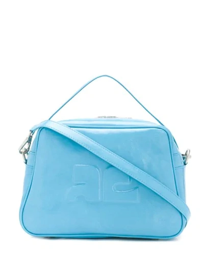 Shop Courrèges Leather Logo Tote In Blue