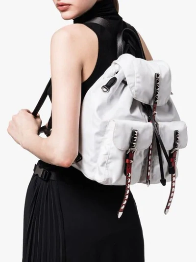 Shop Prada Studded Detail Backpack In White