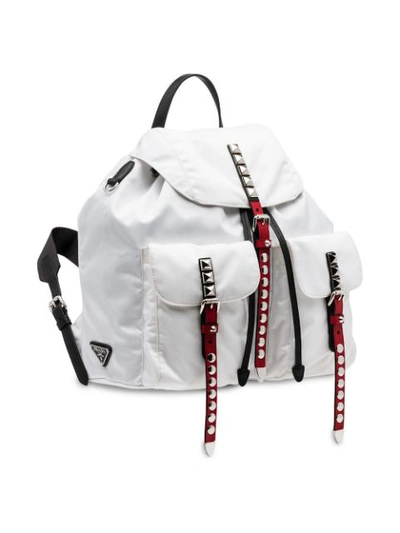 Shop Prada Studded Detail Backpack In White