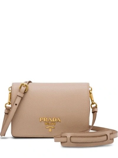 Shop Prada Classic Logo Shoulder Bag In Neutrals