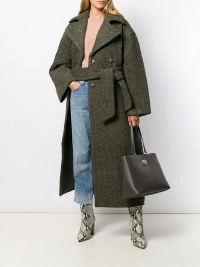 Shop Furla Minimalist Leather Tote In Grey