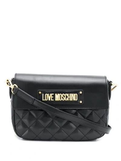 Shop Love Moschino Quilted Cross Body Bag In Black
