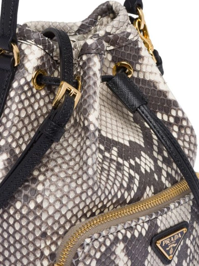 Shop Prada Python And Saffiano Leather Bucket Bag In Grey
