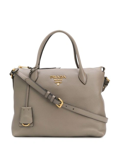 Shop Prada Top Handles Tote Bag In Grey