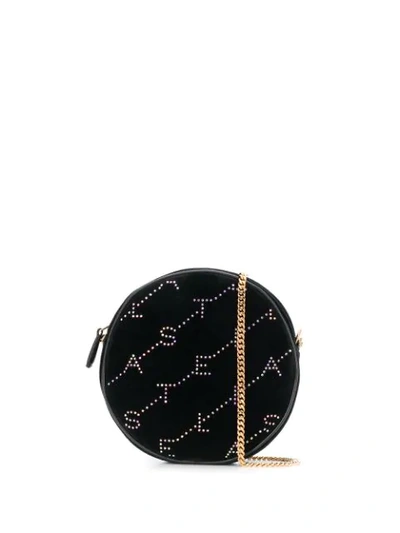 Shop Stella Mccartney Mini Round Velvet Monogram Bag In Black