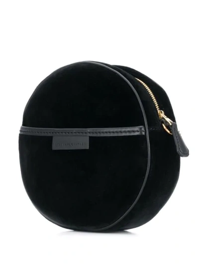 Shop Stella Mccartney Mini Round Velvet Monogram Bag In Black