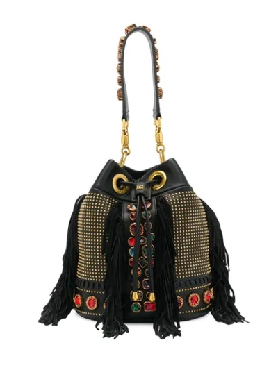 Shop La Carrie Embellished Leather Shoulder Bag In Black