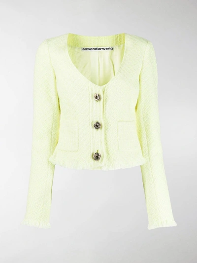 Shop Alexander Wang V-neck Tweed Cardigan In Green