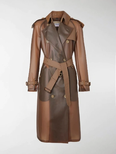 Shop Burberry Double-breasted Belted Trench Coat In Brown