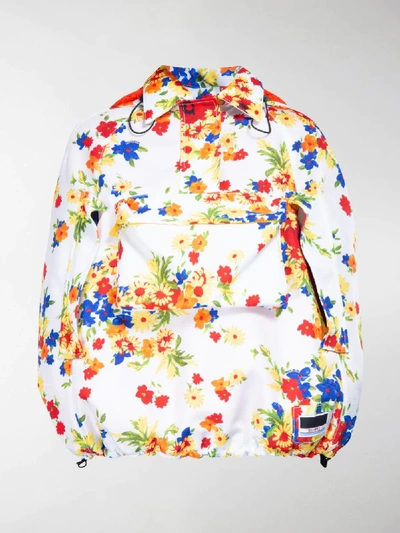 Shop Miu Miu Cargo-pocket Floral-print Cape In White