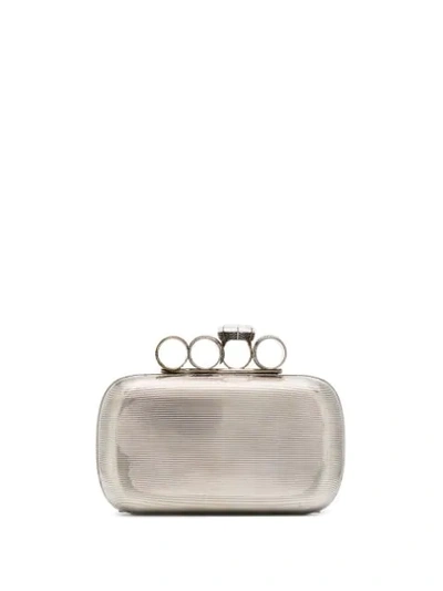 Shop Alexander Mcqueen Mechanical Four Ring Clutch Bag In Silver
