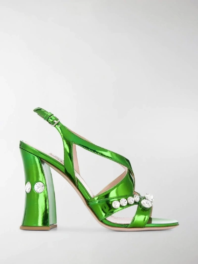 Shop Miu Miu Embellished Strap Sandals In Green