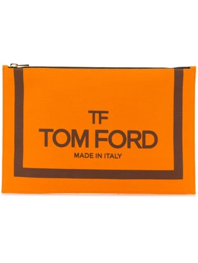 Tom Ford Logo Print Clutch In Orange
