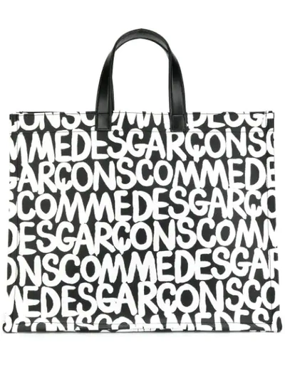 Shop Comme Des Garçons Logo Print Tote Bag In Black