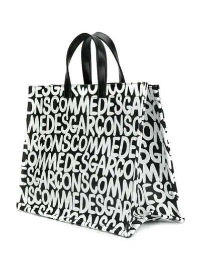 Shop Comme Des Garçons Logo Print Tote Bag In Black