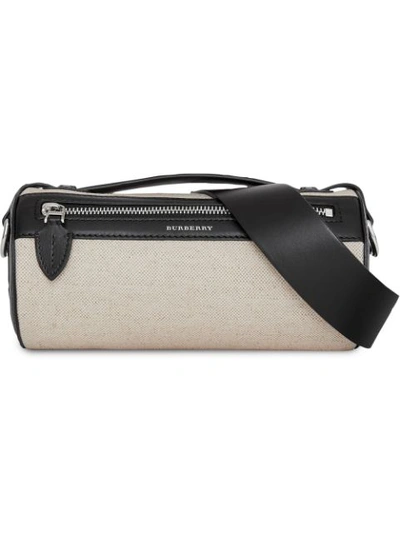 Shop Burberry The Cotton Linen And Leather Barrel Bag In Neutrals
