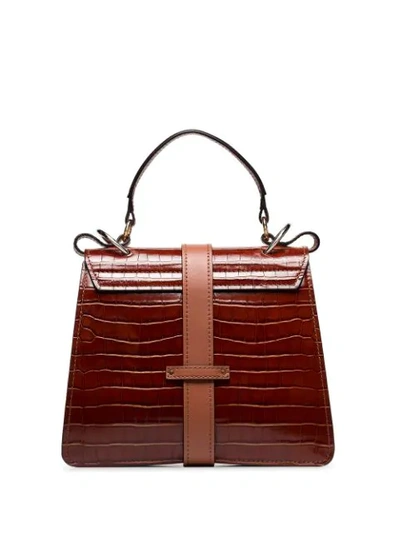 Shop Chloé Aby Crocodile-effect Shoulder Bag In Brown