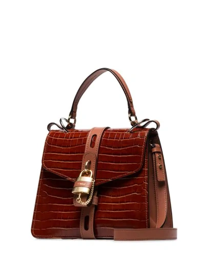 Shop Chloé Aby Crocodile-effect Shoulder Bag In Brown