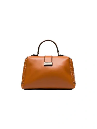 Shop Bottega Veneta Orange Leather Mini Woven Strap Shoulder Bag
