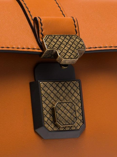 Shop Bottega Veneta Orange Leather Mini Woven Strap Shoulder Bag