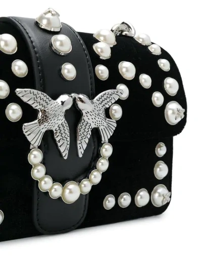Shop Pinko Mini Love Velvet Pearls 1 Shoulder Bag In Black