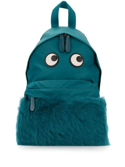 Shop Anya Hindmarch Eye Shearling Backpack In Blue