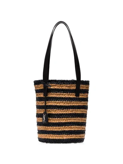 Shop Saint Laurent Small Panier Striped Tote Bag In Neutrals