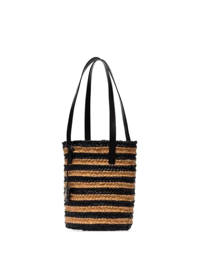 Shop Saint Laurent Small Panier Striped Tote Bag In Neutrals