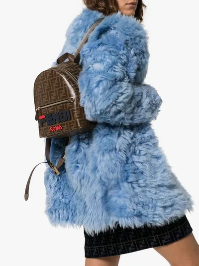 Shop Fendi Light Brown Mania Mini Backpack In Neutrals ,blue