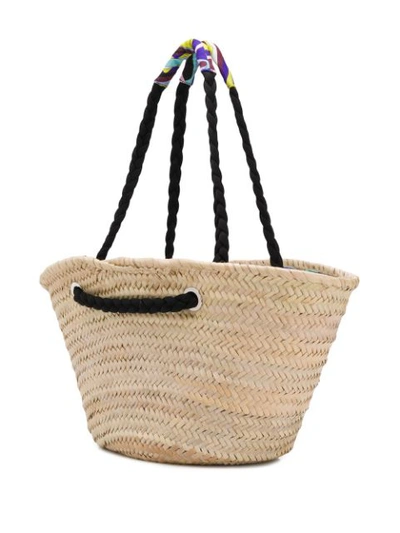 Shop Emilio Pucci Logo Print Raffia Basket Bag In B53 Naturale/bruciato-ce