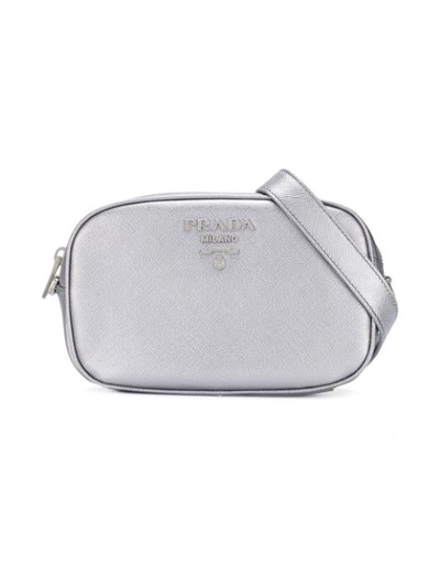 Shop Prada Saffiano Crossbody Bag - Metallic