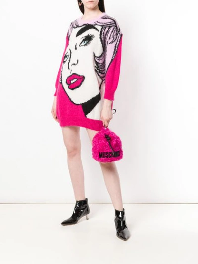 Shop Moschino Furry Drawstring Bag - Pink