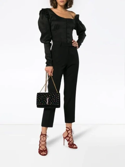 Shop Saint Laurent Black Kate Jewel Studded Suede Bag
