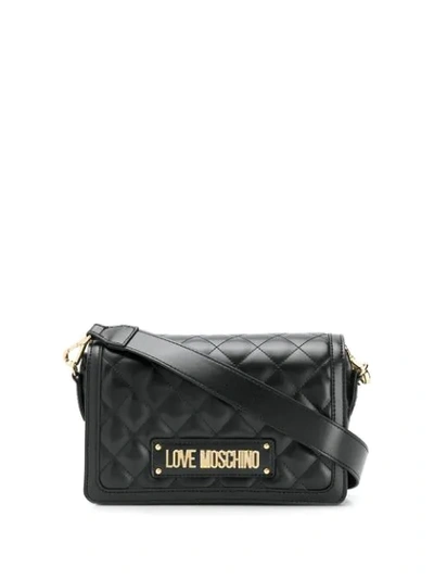 Shop Love Moschino Quilted Crossbody Bag In Black