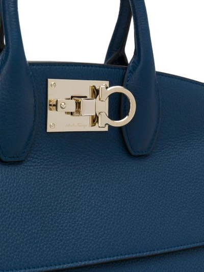Shop Ferragamo Gancini Flip-lock Tote Bag In Blue