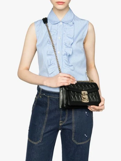 Shop Miu Miu Black Matelassé Leather Shoulder Bag