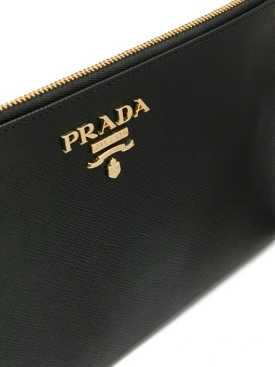 Shop Prada Zipped Leather Clutch In Black