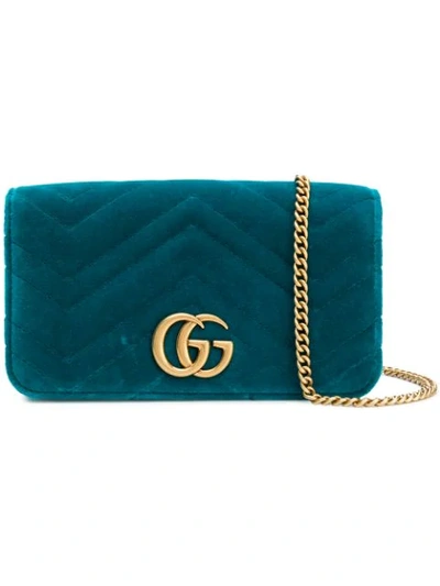 Shop Gucci Gg Marmont Chevron Clutch In Blue
