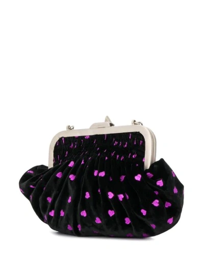 Shop Attico Embroidered Hearts Shoulder Bag In Black