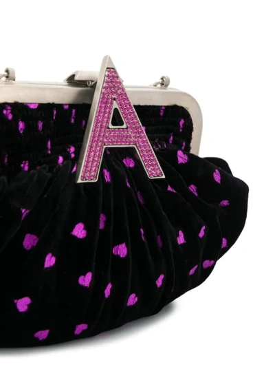 Shop Attico Embroidered Hearts Shoulder Bag In Black